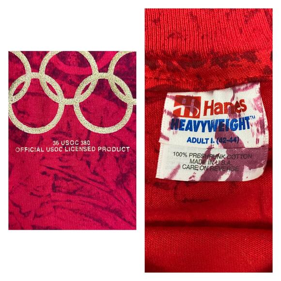 1990s USA Olympics Allover Print Graphics T Shirt Novelty / Men’s M/L - Picture 4 of 5